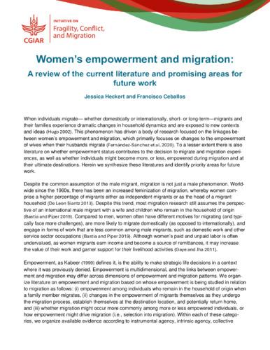 Women’s empowerment and migration: A review of the current literature and promising areas for future work