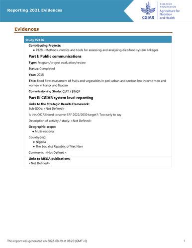 Food flow assessment of fruits and vegetables in peri-urban and urnban low income men and women in Hanoi and Ibadan