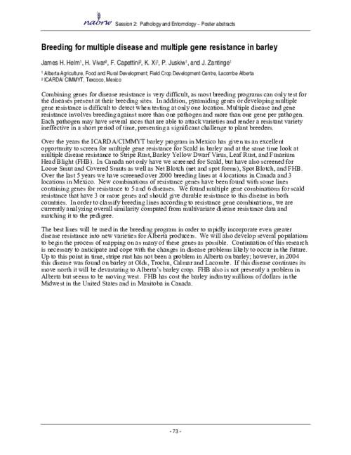 Breeding for multiple disease and multiple gene resistance in barley