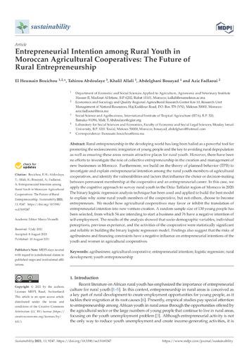 Entrepreneurial intention among rural youth in Moroccan Agricultural Cooperatives: the future of rural entrepreneurship
