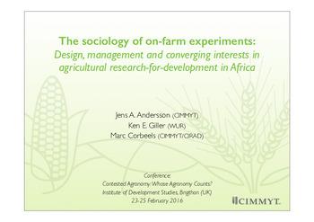 The sociology of on-farm experiments: design, management and converging interests in agricultural research-for-development in Africa