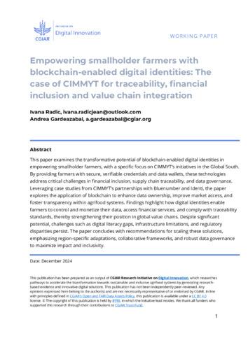 Empowering smallholder farmers with blockchain-enabled digital identities: the case of CIMMYT for traceability, financial inclusion and value chain integration
