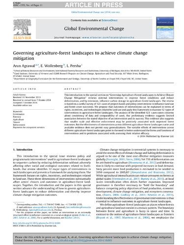 Governing agriculture-forest landscapes to achieve climate change mitigation