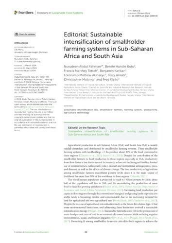 Editorial: Sustainable intensification of smallholder farming systems in Sub-Saharan Africa and South Asia