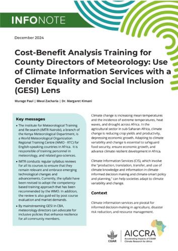 Cost-benefit analysis training for county directors of meteorology: Use of climate information services with a Gender Equality and Social Inclusion (GESI) lens