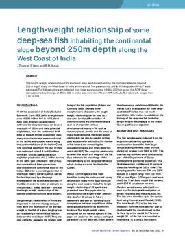 Length-weight relationship of some deep-sea fish inhabiting the continental slope beyond 250m depth along the west coast of India