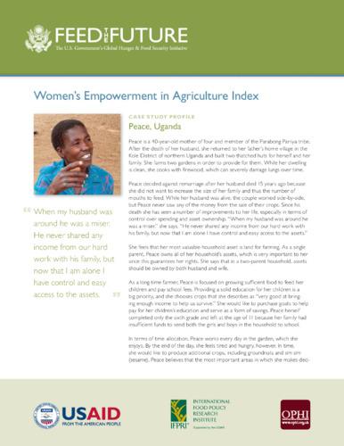 Women's empowerment in agriculture index: case study profile Peace, Uganda