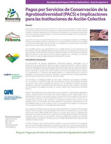 Hoja divulgativa 4: Pagos por servicios de conservación de la agrobiodiversidad (PACS) e implicaciones para las instituciones de acción colectiva