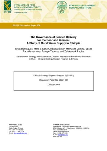 The governance of service delivery for the poor and women: A study of rural water supply in Ethiopia