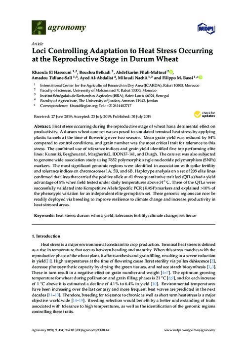 Loci Controlling Adaptation to Heat Stress Occurring at the Reproductive Stage in Durum Wheat