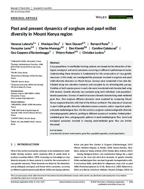 Past and present dynamics of sorghum and pearl millet diversity in Mount Kenya region
