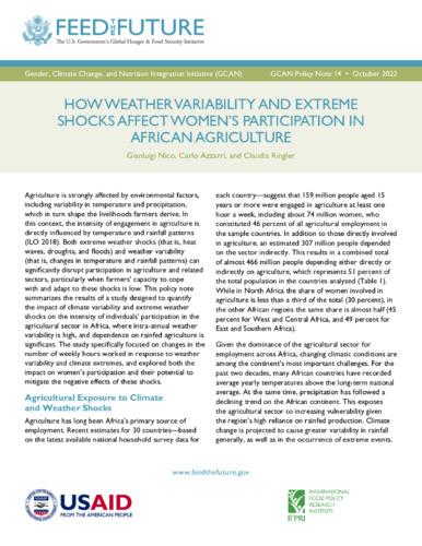 How weather variability and extreme shocks affect women's participation in African agriculture