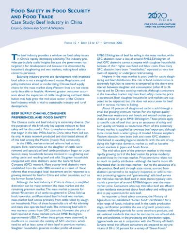 Case study -- beef industry in China: food safety in food security and food trade