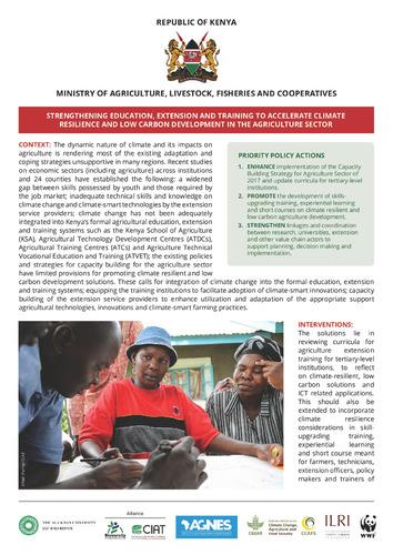 Strengthening education, extension and training to accelerate climate resilience and low carbon development in the agriculture sector
