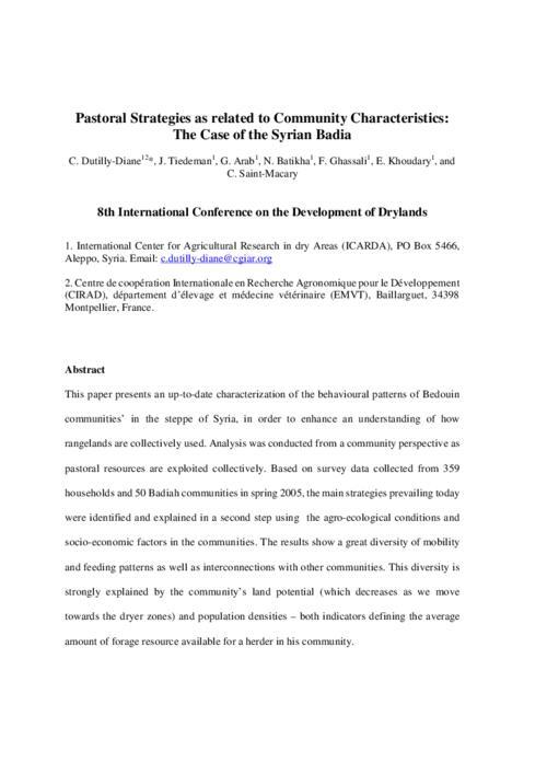 Pastoral Strategies as related to Community Characteristics: The Case of the Syrian Badia