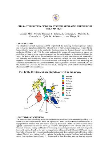 Characterisation of dairy systems supplying the Nairobi milk market