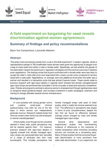 A field experiment on bargaining for seed reveals discrimination against women agripreneurs