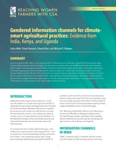Gendered information channels for climate-smart agriculture practices: Evidence from India, Kenya, and Uganda