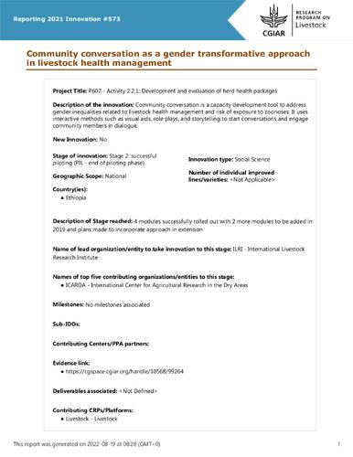 Community conversation as a gender transformative approach in livestock health management