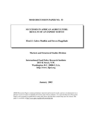 Successes in African agriculture: results of an expert survey