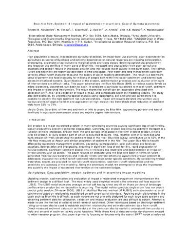Blue Nile flow, sediment and impact of watershed interventions: case of Gumera Watershed