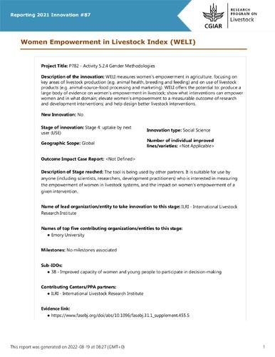 Women Empowerment in Livestock Index (WELI)