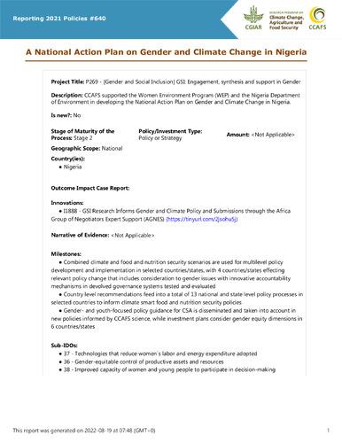 A National Action Plan on Gender and Climate Change in Nigeria