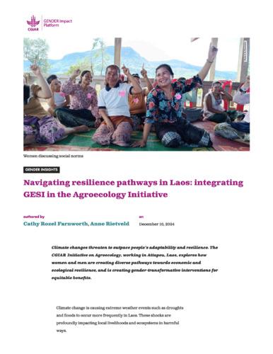 Navigating resilience pathways in Laos: integrating GESI in the Agroecology Initiative