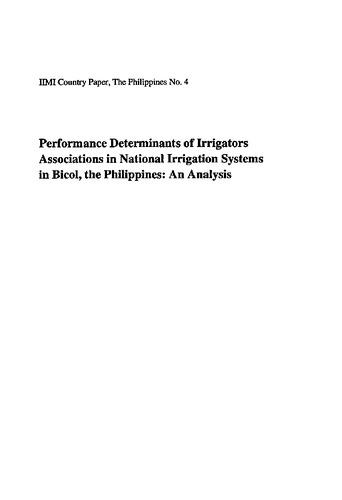 Performance determinants of irrigators associations in national irrigation systems in Bicol, the Philippines: an analysis