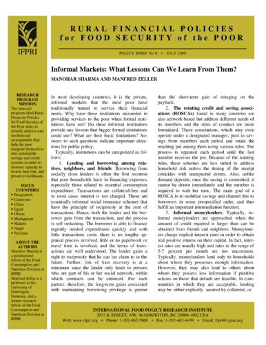 Rural Finance Policies 8 - Informal markets: what lessons can we learn from them?