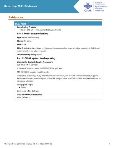 Stakeholder Workshops on Equity to share results of an external review on equity in A4NH and inform priorities for future research