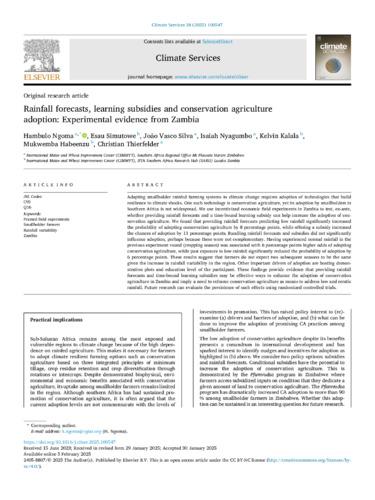 Rainfall forecasts, learning subsidies and conservation agriculture adoption: Experimental evidence from Zambia