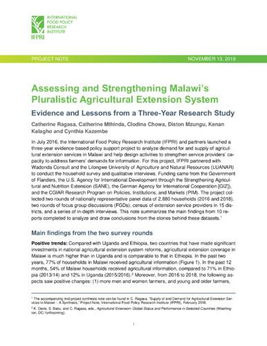 Assessing and strengthening Malawi’s pluralistic agricultural extension system: Evidence and lessons from a three-year research study