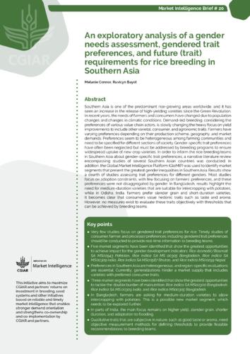 An exploratory analysis of a gender needs assessment, gendered trait preferences, and future (trait) requirements for rice breeding in Southern Asia