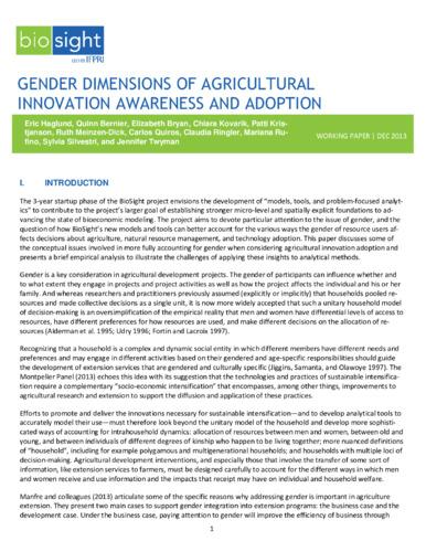 Gender dimensions of agricultural innovation awareness and adoption