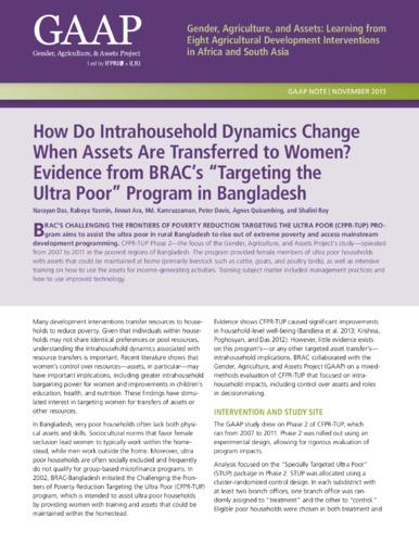 How do intrahousehold dynamics change When assets are transferred to women? Evidence from BRAC’s “targeting the ultra poor” program in Bangladesh