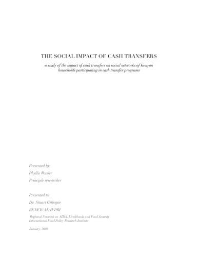 The social impact of cash transfers: a study of the impact of cash transfers on social networks of Kenyan households participating in cash transfer programs"