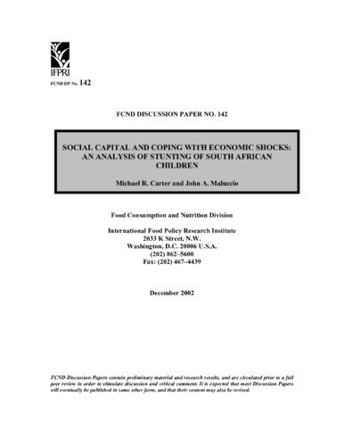 Social capital and coping with economic shocks: an analysis of stunting of South African children