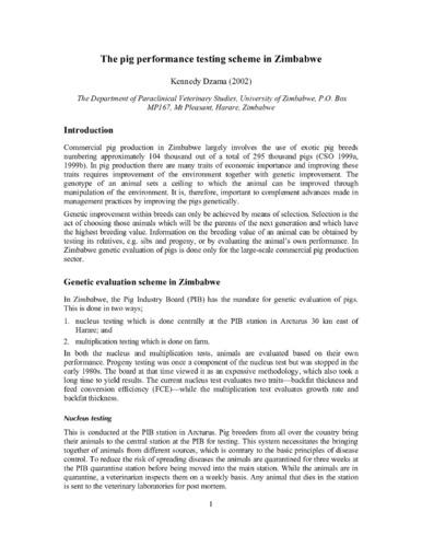 The pig performance testing scheme in Zimbabwe