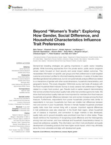 Beyond ''women's traits'': exploring how gender, social difference and household characteristics influence trait preferences