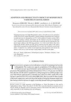 Adoption and Productivity Impact of Modern Rice Varieties in Bangladesh