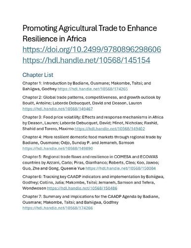Promoting Agricultural Trade to Enhance Resilience in Africa