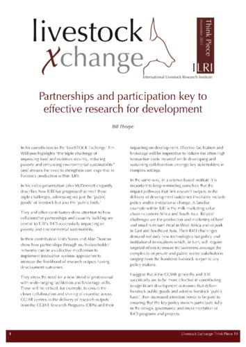 Partnerships and participation key to effective research for development
