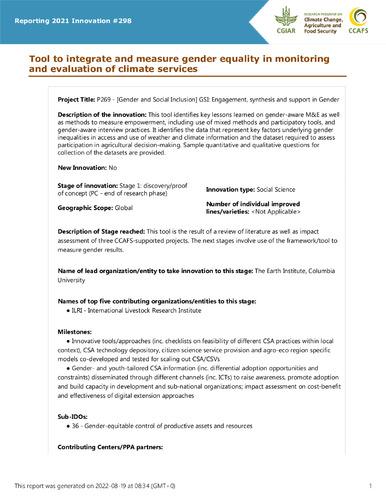 Tool to integrate and measure gender equality in monitoring and evaluation of climate services
