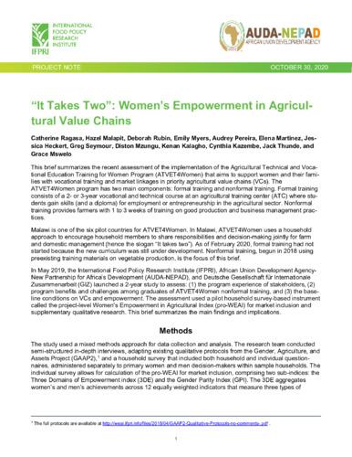 “It takes two”: Women’s empowerment in agricultural value chains