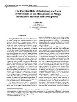 The potential role of restocking and stock enhancement in the management of marine invertebrate fisheries in the Philippines