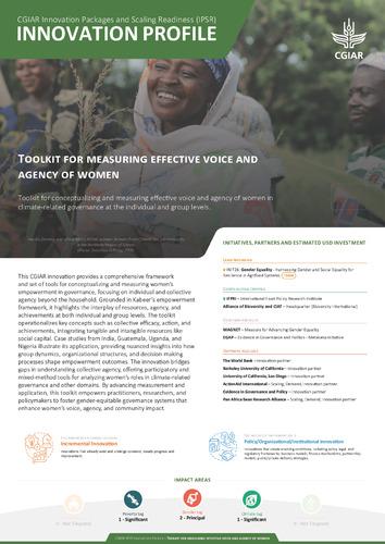 Toolkit for measuring effective voice and agency of women