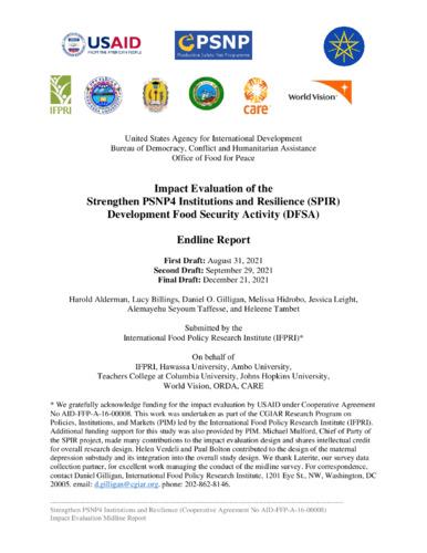 Impact evaluation of the strengthen PSNP4 institutions and resilience (SPIR) development food security activity (DFSA): Endline report