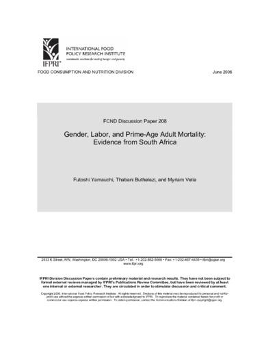 Gender, labor, and prime-age adult mortality: evidence from South Africa