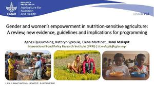 Gender, women's empowerment, and nutrition: A review, new evidence, and guidelines for nutrition-sensitive agricultural programming